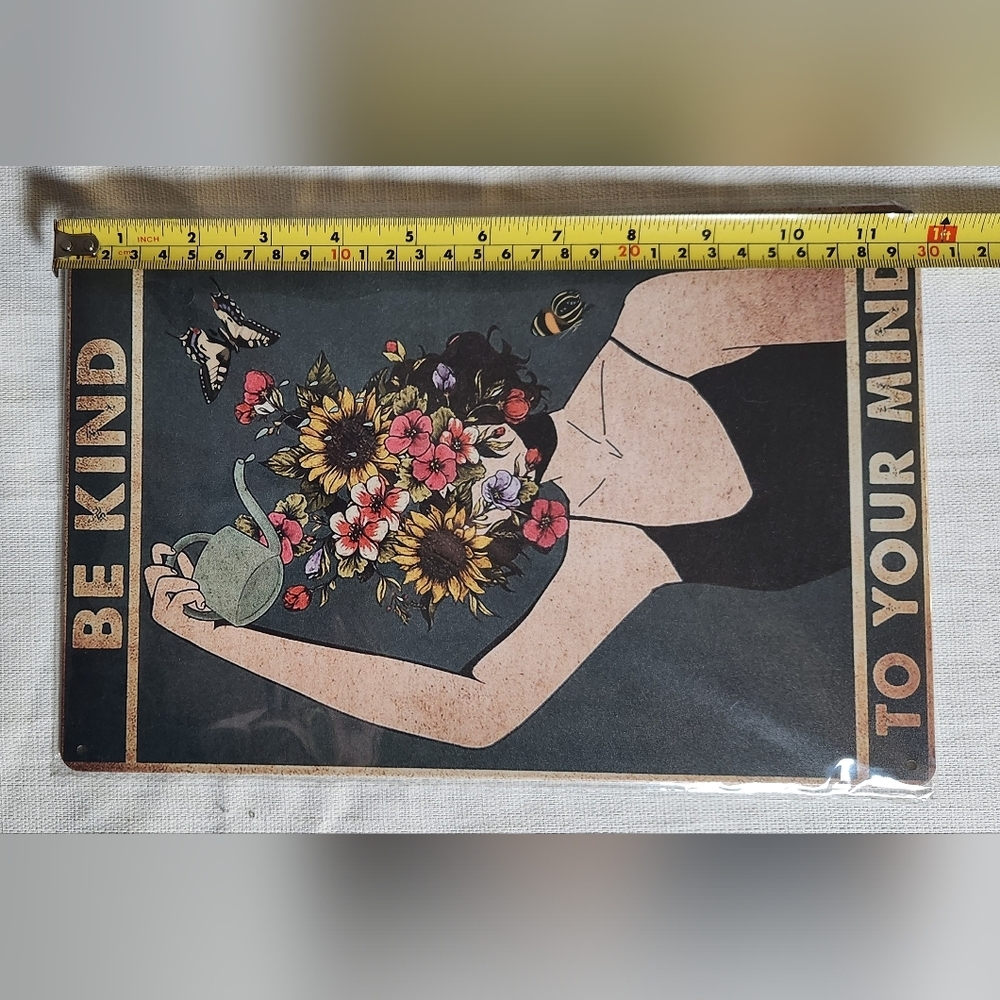 Wall Decor Tin Print " Be Kind To Your Mind" flowers - Picture 3 of 5